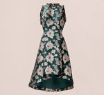 Metallic Floral Jacquard Ruffled Fit And Flare Short Day Dress In Hunter Multi 6