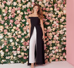 Colorblock Off The Shoulder Wide Leg Jumpsuit In Black Ivory 1