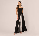 Colorblock Off The Shoulder Wide Leg Jumpsuit In Black Ivory 3