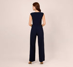 Stretch Jersey Twist-Front Jumpsuit With Overlay In Midnight In Midnight 5