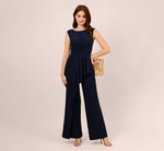 Stretch Jersey Twist-Front Jumpsuit With Overlay In Midnight In Midnight 4