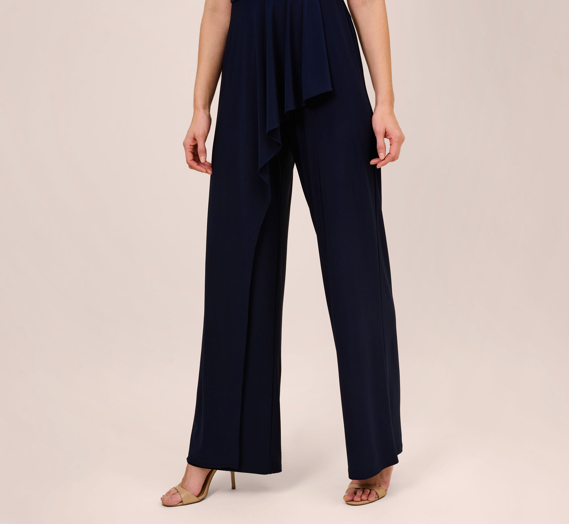 Stretch Jersey Twist-Front Jumpsuit With Overlay In Midnight In Midnight 1
