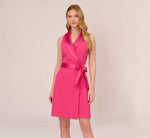 Crepe Tuxedo Short Faux Wrap Dress In Cabaret Pink 2