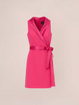Crepe Tuxedo Short Faux Wrap Dress In Cabaret Pink 8