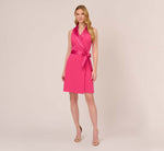 Crepe Tuxedo Short Faux Wrap Dress In Cabaret Pink 7