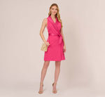 Crepe Tuxedo Short Faux Wrap Dress In Cabaret Pink 1