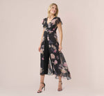 Metallic Floral-Print Chiffon And Jersey Cropped Jumpsuit With Overlay In Black Multi 4
