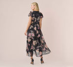 Metallic Floral-Print Chiffon And Jersey Cropped Jumpsuit With Overlay In Black Multi 3