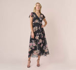 Metallic Floral-Print Chiffon And Jersey Cropped Jumpsuit With Overlay In Black Multi 1
