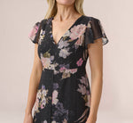 Metallic Floral-Print Chiffon And Jersey Cropped Jumpsuit With Overlay In Black Multi 2