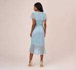 Floral Metallic Stencil Midi-Length Mermaid Dress With Capelet In Light Blue 5