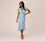 Floral Metallic Stencil Midi-Length Mermaid Dress With Capelet In Light Blue 2