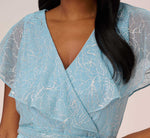 Floral Metallic Stencil Midi-Length Mermaid Dress With Capelet In Light Blue 3