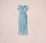 Floral Metallic Stencil Midi-Length Mermaid Dress With Capelet In Light Blue 7
