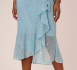 Floral Metallic Stencil Midi-Length Mermaid Dress With Capelet In Light Blue 4