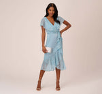 Floral Metallic Stencil Midi-Length Mermaid Dress With Capelet In Light Blue 1