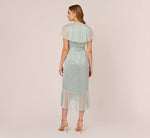 Floral Metallic Stencil Midi-Length Mermaid Dress With Capelet In Sea Glass 5