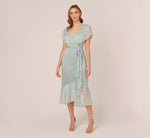 Floral Metallic Stencil Midi-Length Mermaid Dress With Capelet In Sea Glass 2