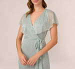 Floral Metallic Stencil Midi-Length Mermaid Dress With Capelet In Sea Glass 3