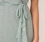 Floral Metallic Stencil Midi-Length Mermaid Dress With Capelet In Sea Glass 4