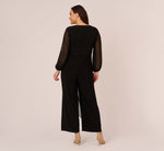 Plus Size Long Sleeve Jersey Jumpsuit With Chiffon Details In Black 5