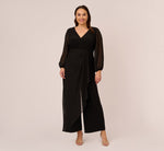 Plus Size Long Sleeve Jersey Jumpsuit With Chiffon Details In Black 2