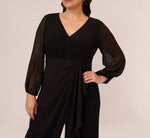 Plus Size Long Sleeve Jersey Jumpsuit With Chiffon Details In Black 3