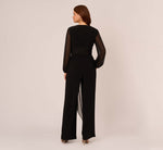 Long Sleeve Jersey Jumpsuit With Chiffon Details In Black 5
