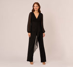 Long Sleeve Jersey Jumpsuit With Chiffon Details In Black 2