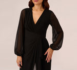 Long Sleeve Jersey Jumpsuit With Chiffon Details In Black 3