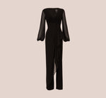 Long Sleeve Jersey Jumpsuit With Chiffon Details In Black 7