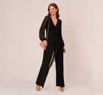 Long Sleeve Jersey Jumpsuit With Chiffon Details In Black 1