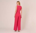 Stretch Knit Crepe Faux Wrap Wide Leg Jumpsuit With Overlay In Pink Lotus 5