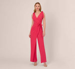 Stretch Knit Crepe Faux Wrap Wide Leg Jumpsuit With Overlay In Pink Lotus 2