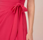 Stretch Knit Crepe Faux Wrap Wide Leg Jumpsuit With Overlay In Pink Lotus 3