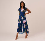 Floral Print Chiffon Cropped Jumpsuit In Navy Multi 2