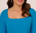 Stretch Knit Crepe Tie-Front Midi-Length Sheath Dress In Deep Cerulean 3
