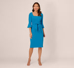 Stretch Knit Crepe Tie-Front Midi-Length Sheath Dress In Deep Cerulean 7