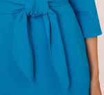 Stretch Knit Crepe Tie-Front Midi-Length Sheath Dress In Deep Cerulean 4