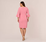 Plus Size Stretch Knit Crepe Tie-Front Midi-Length Sheath Dress In Faded Rose 5