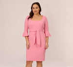 Plus Size Stretch Knit Crepe Tie-Front Midi-Length Sheath Dress In Faded Rose 2