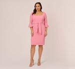 Plus Size Stretch Knit Crepe Tie-Front Midi-Length Sheath Dress In Faded Rose 7