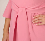 Plus Size Stretch Knit Crepe Tie-Front Midi-Length Sheath Dress In Faded Rose 4