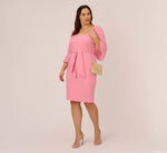 Plus Size Stretch Knit Crepe Tie-Front Midi-Length Sheath Dress In Faded Rose 1