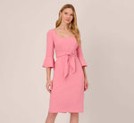 Stretch Knit Crepe Tie-Front Midi-Length Sheath Dress In Faded Rose 2
