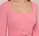 Stretch Knit Crepe Tie-Front Midi-Length Sheath Dress In Faded Rose 3