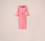 Stretch Knit Crepe Tie-Front Midi-Length Sheath Dress In Faded Rose 8