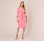Stretch Knit Crepe Tie-Front Midi-Length Sheath Dress In Faded Rose 7