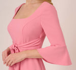 Stretch Knit Crepe Tie-Front Midi-Length Sheath Dress In Faded Rose 4