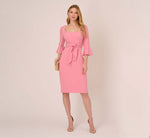 Stretch Knit Crepe Tie-Front Midi-Length Sheath Dress In Faded Rose 1